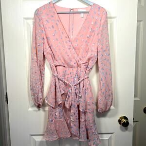 Leith Blush Pink Mini Dress V Neck Tiered Ruffle Skirt Medium 8 / 10 Coquette